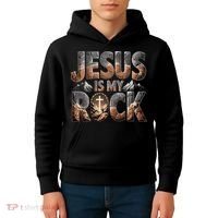 Jesus Is My Rock Biblical Faith Kids Hoodie thumb 4