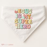 Jesus Is My Superhero Christian Religious USA-Made Doggie Bandana thumb 0