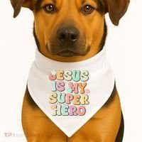Jesus Is My Superhero Christian Religious USA-Made Doggie Bandana thumb 1