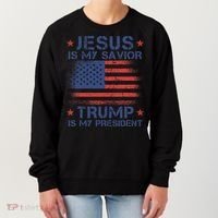 Jesus Is My Savior Trump Is My President Retro Us Flag Women's Sweatshirt thumb 0