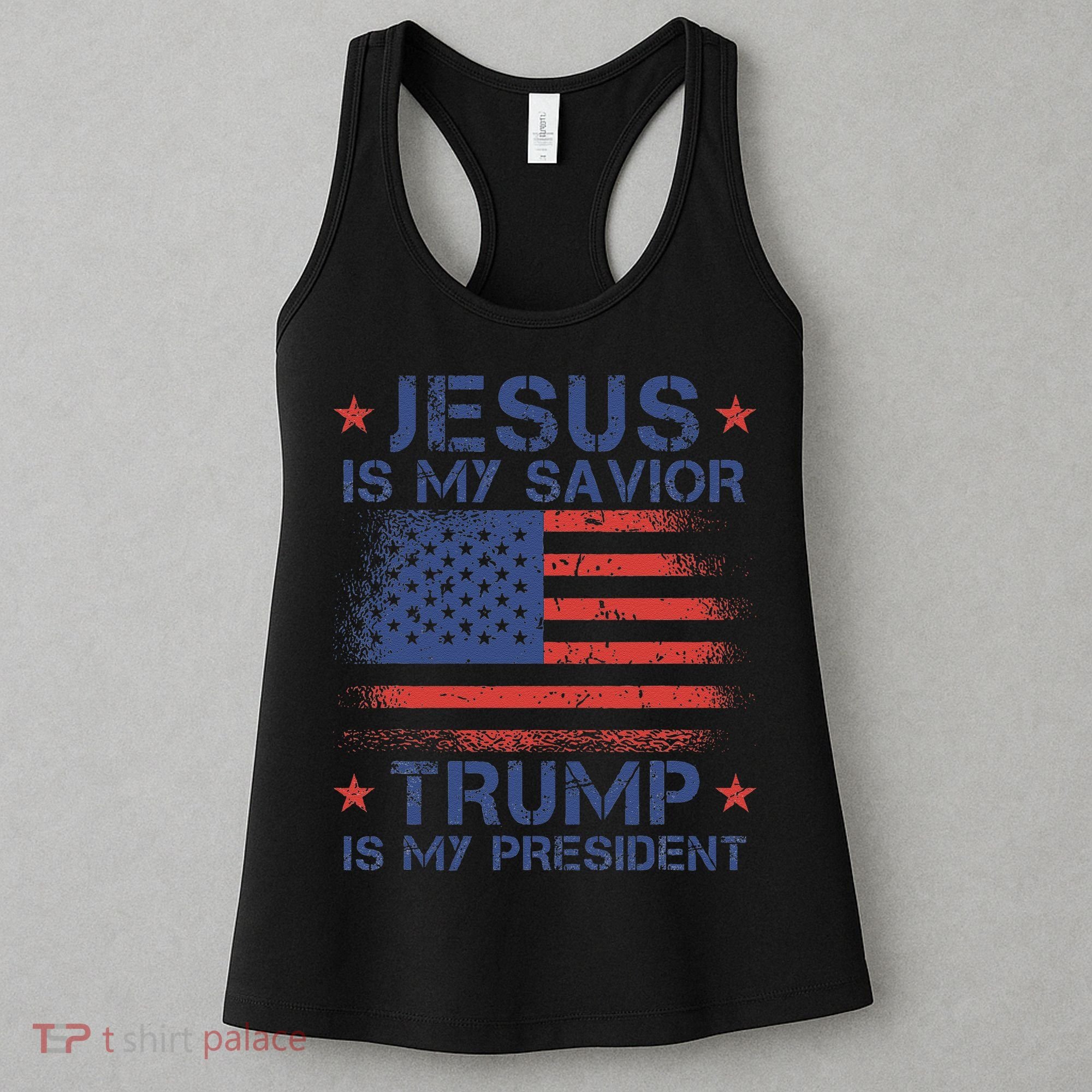 Jesus Is My Savior Trump Is My President Retro Us Flag Women's Tank Top