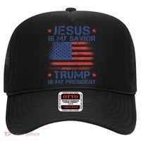 Jesus Is My Savior Trump Is My President Retro Us Flag Hat thumb 0