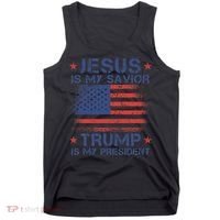 Jesus Is My Savior Trump Is My President Retro Us Flag Tank Top thumb 0