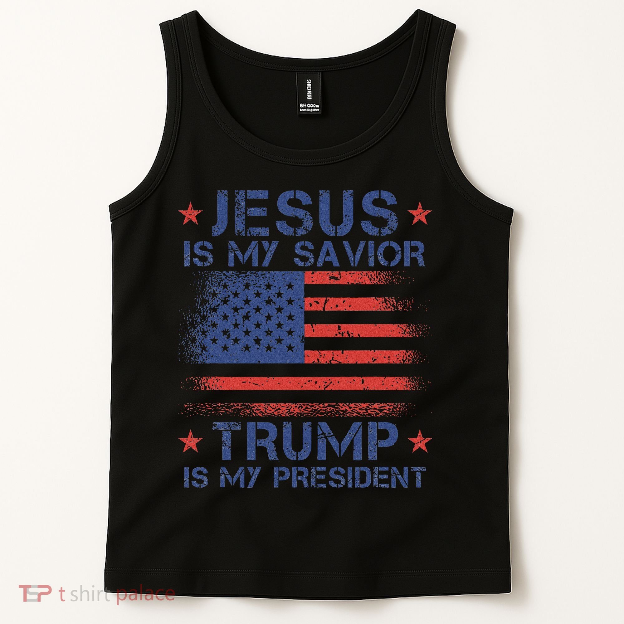 Jesus Is My Savior Trump Is My President Retro Us Flag Tank Top