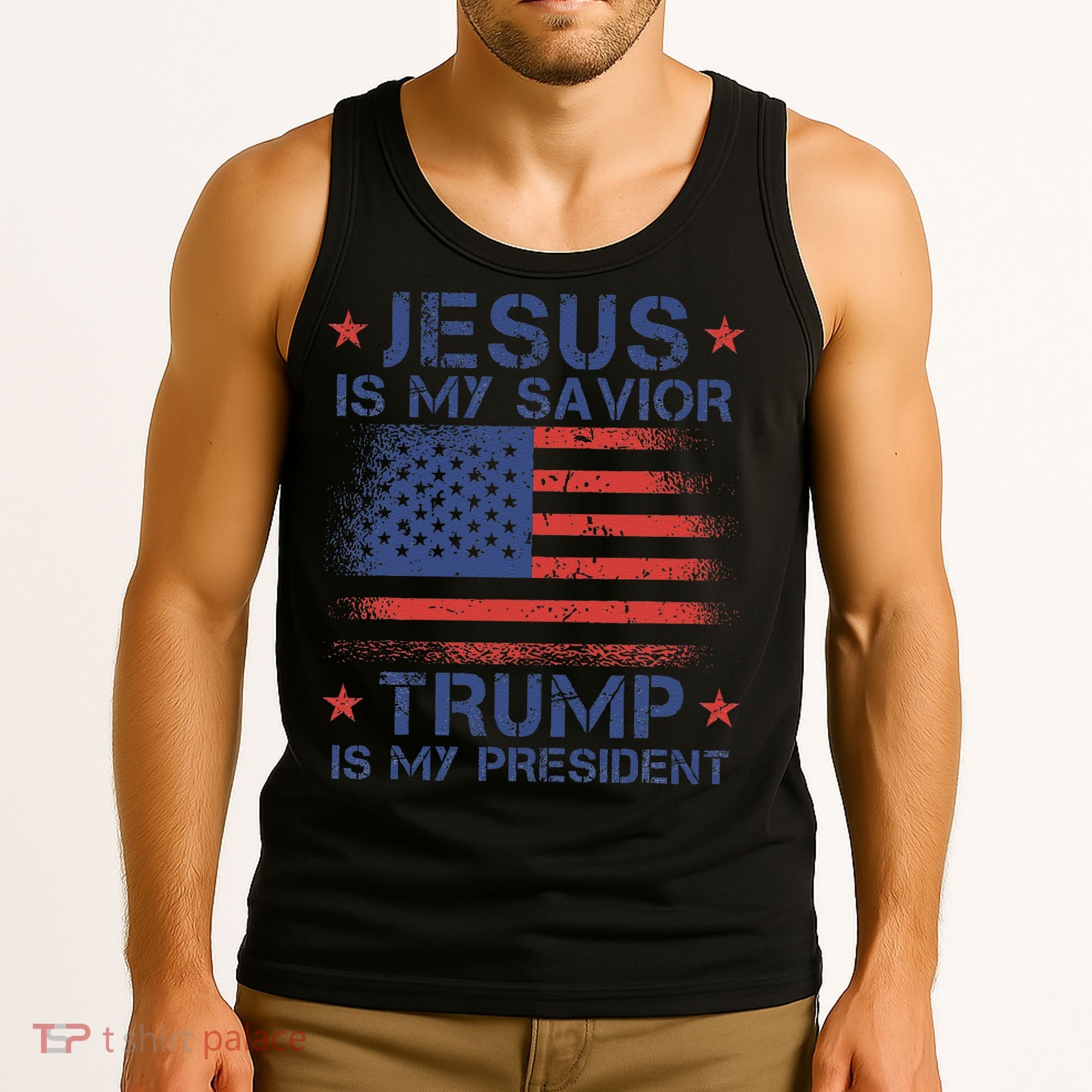 Jesus Is My Savior Trump Is My President Retro Us Flag Tank Top