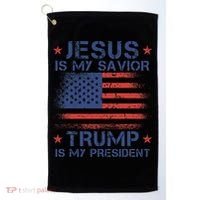 Jesus Is My Savior Trump Is My President Retro Us Flag Golf Towel thumb 0
