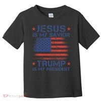 Jesus Is My Savior Trump Is My President Retro Us Flag Toddler T-Shirt thumb 0