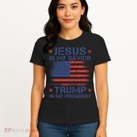 Jesus Is My Savior Trump Is My President Retro Us Flag Women's T-Shirt thumb 4