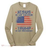 Jesus Is My Savior Trump Is My President Retro Us Flag Long Sleeve Shirt thumb 0