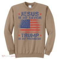 Jesus Is My Savior Trump Is My President Retro Us Flag Sweatshirt thumb 0