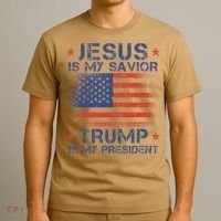 Jesus Is My Savior Trump Is My President Retro Us Flag T-Shirt thumb 3