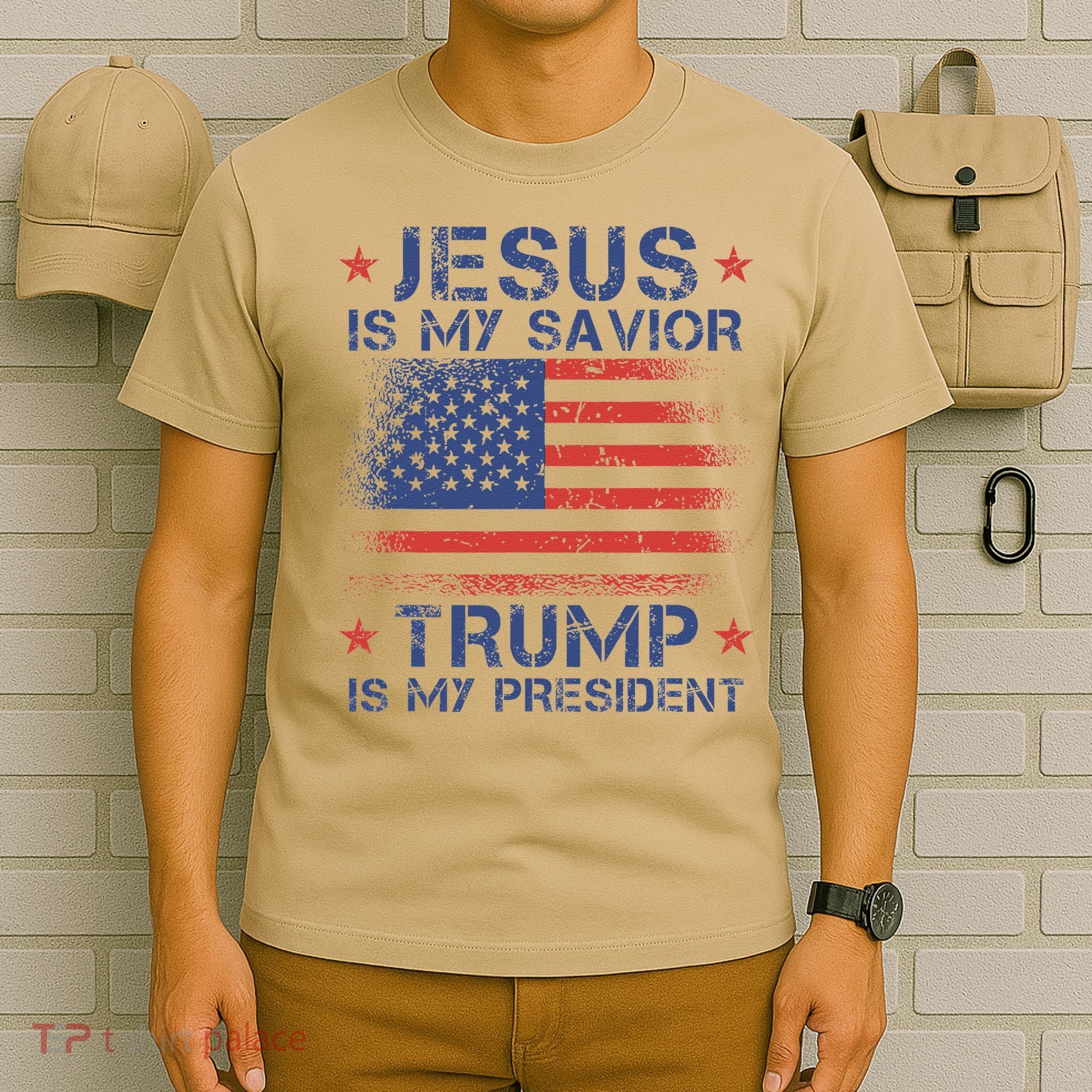 Jesus Is My Savior Trump Is My President Retro Us Flag T-Shirt
