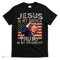 Jesus Is My Savior Trump Is My President American Flag T-Shirt thumb 0
