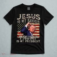 Jesus Is My Savior Trump Is My President American Flag T-Shirt thumb 5