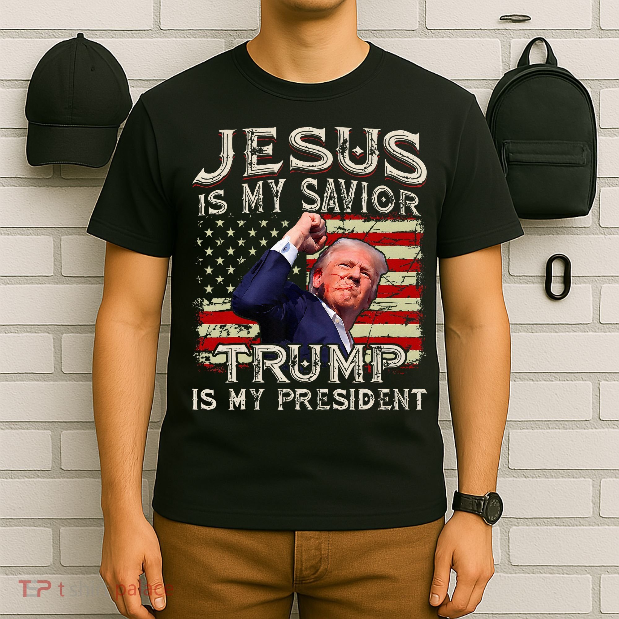 Jesus Is My Savior Trump Is My President American Flag T-Shirt