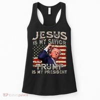 Jesus Is My Savior Trump Is My President American Flag Women's Tank Top thumb 0