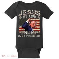 Jesus Is My Savior Trump Is My President American Flag Baby Bodysuit thumb 0