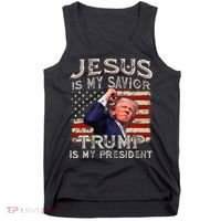 Jesus Is My Savior Trump Is My President American Flag Tank Top thumb 0