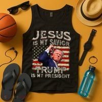 Jesus Is My Savior Trump Is My President American Flag Tank Top thumb 4