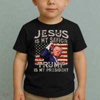 Jesus Is My Savior Trump Is My President American Flag Toddler T-Shirt thumb 2
