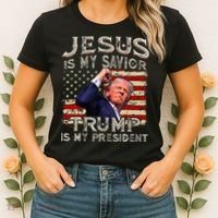 Jesus Is My Savior Trump Is My President American Flag Women's T-Shirt thumb 2