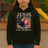 Jesus Is My Savior Trump Is My President American Flag Kids Hoodie thumb 3