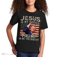 Jesus Is My Savior Trump Is My President American Flag Kids T-Shirt thumb 2