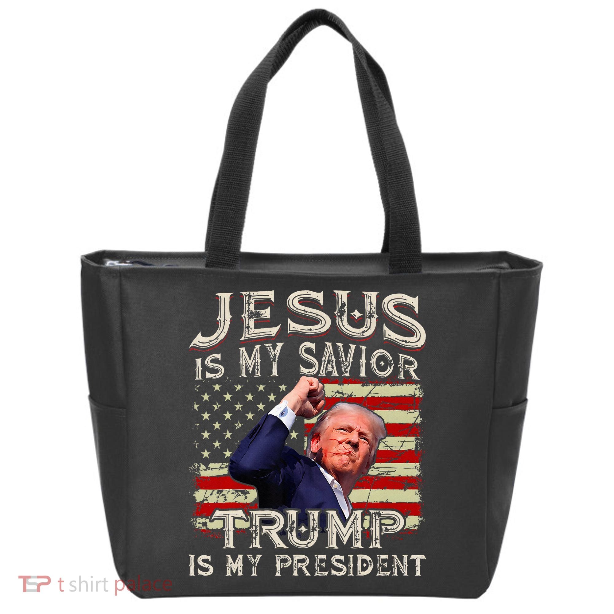 Jesus Is My Savior Trump Is My President American Flag Tote Bag