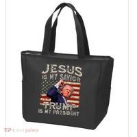 Jesus Is My Savior Trump Is My President American Flag Tote Bag thumb 3