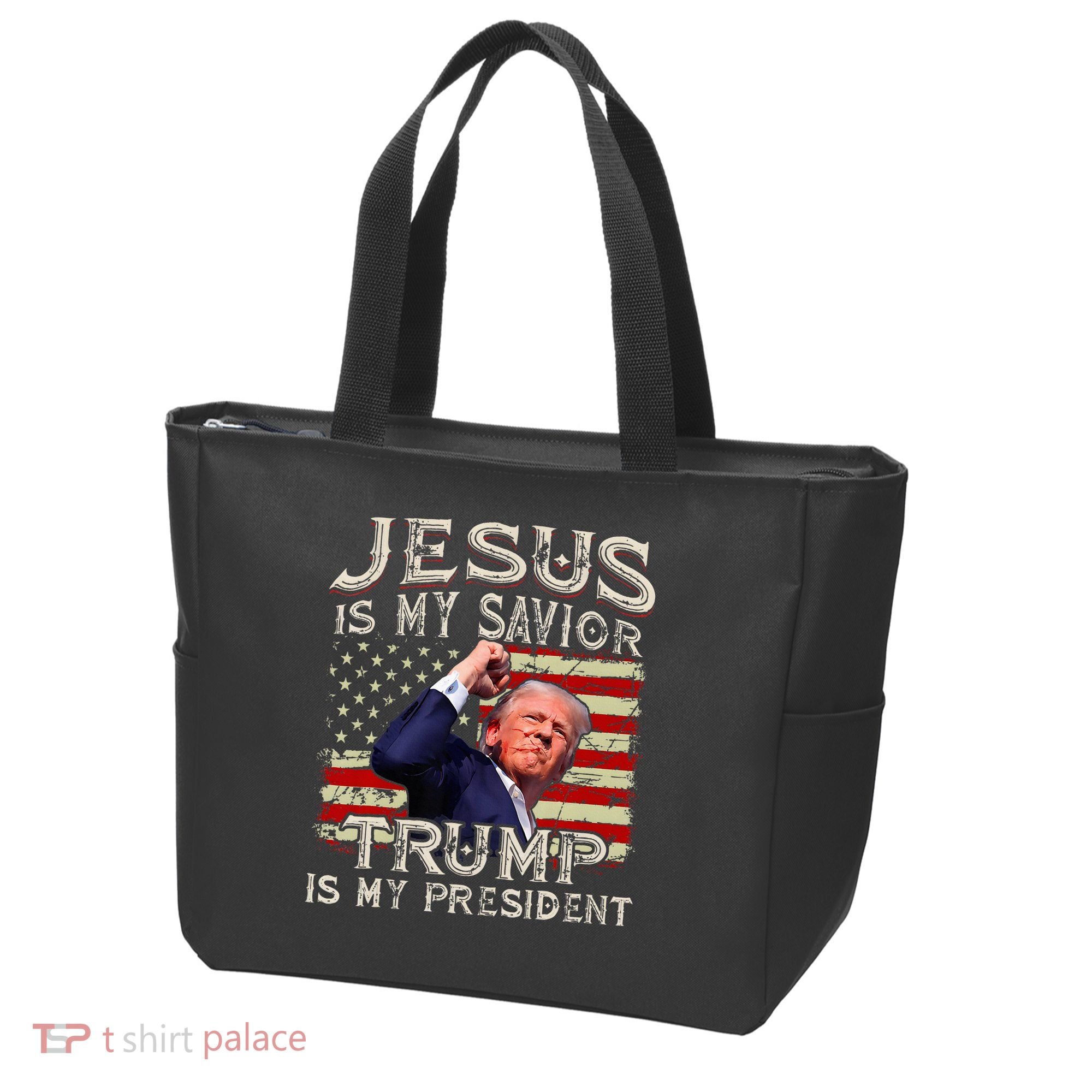 Jesus Is My Savior Trump Is My President American Flag Tote Bag