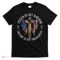Jesus Is My Savior Trump Is My President 2024 Usa Flag Cross T-Shirt thumb 0