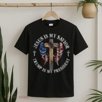 Jesus Is My Savior Trump Is My President 2024 Usa Flag Cross T-Shirt thumb 2