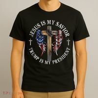 Jesus Is My Savior Trump Is My President 2024 Usa Flag Cross T-Shirt thumb 3
