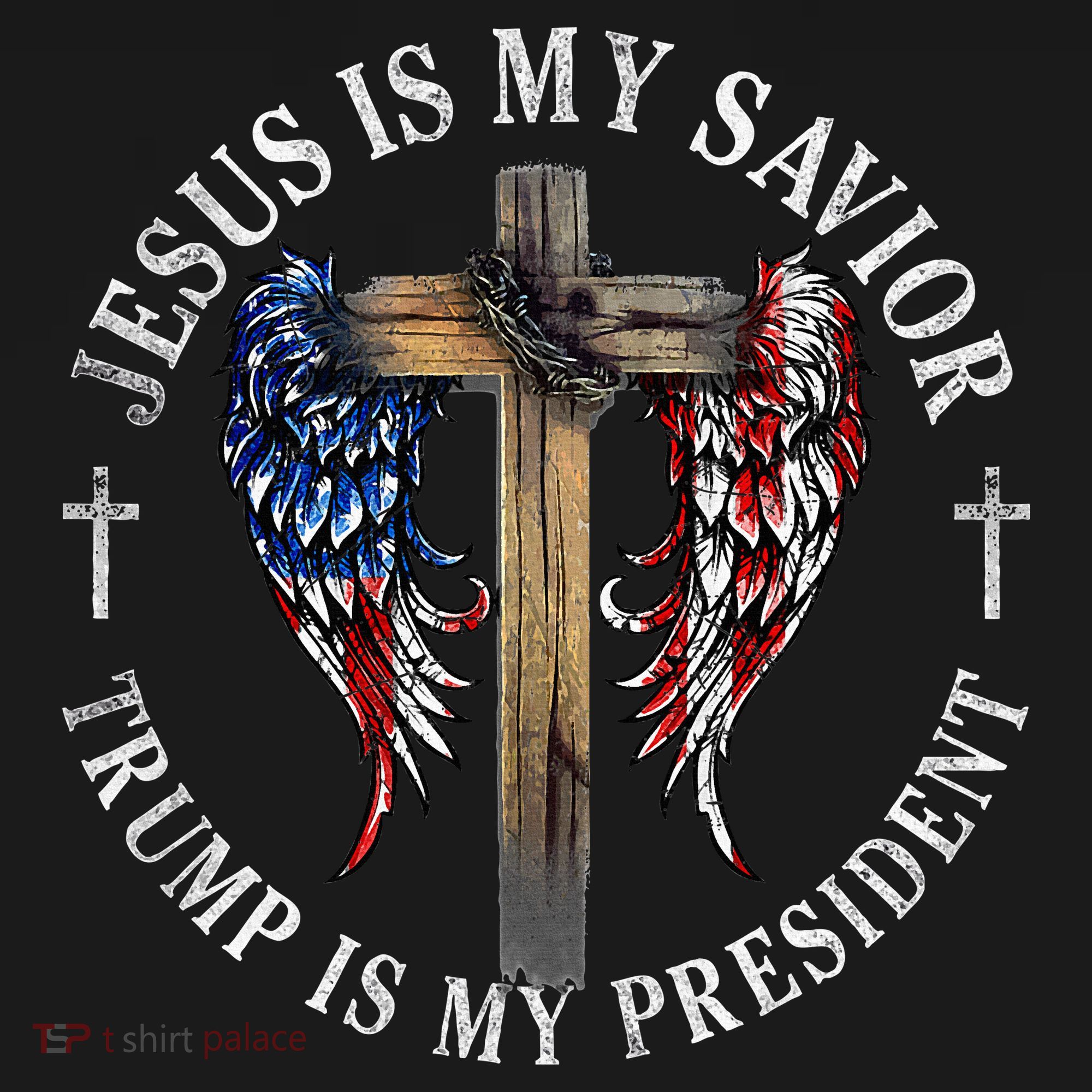 Jesus Is My Savior Trump Is My President 2024 Usa Flag Cross T-Shirt