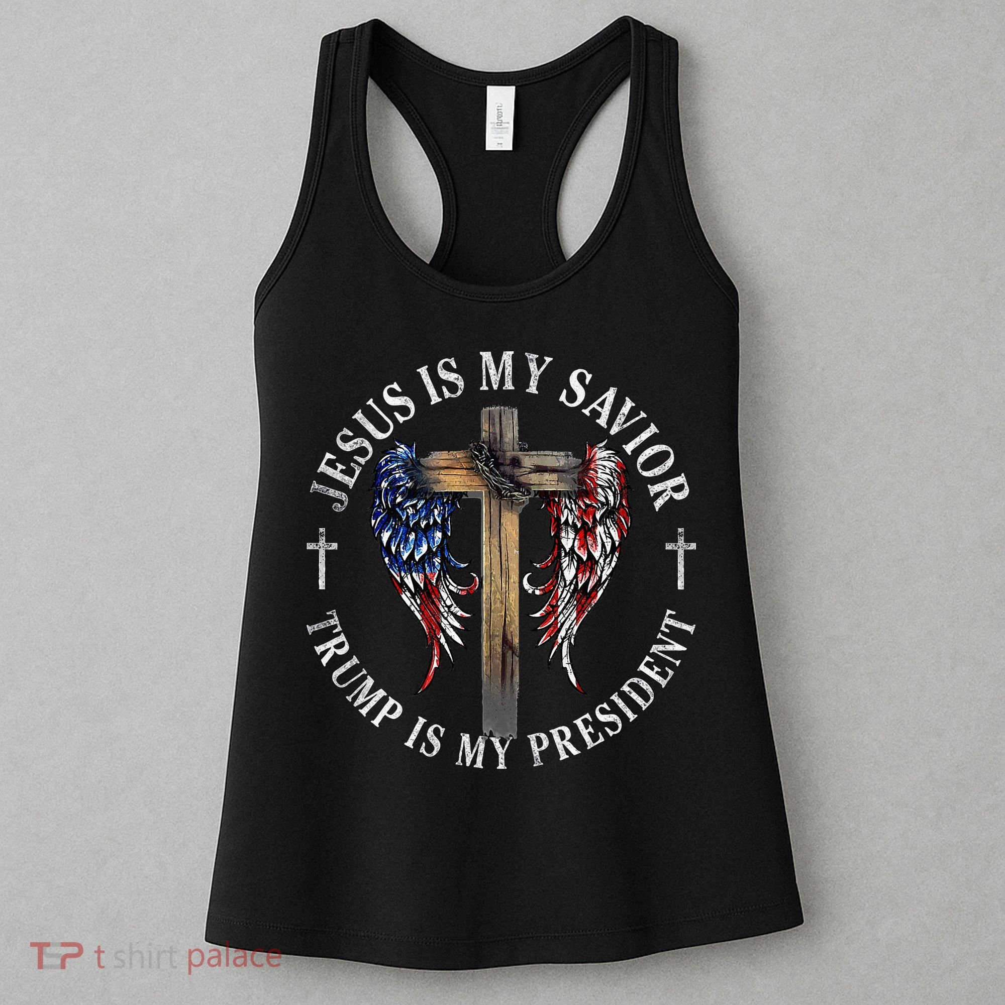 Jesus Is My Savior Trump Is My President 2024 Usa Flag Cross Women's Tank Top