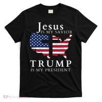 Jesus Is My Savior Trump Is My President Usa Flag And Cross T-Shirt thumb 0