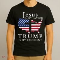 Jesus Is My Savior Trump Is My President Usa Flag And Cross T-Shirt thumb 3