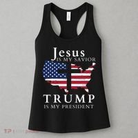 Jesus Is My Savior Trump Is My President Usa Flag And Cross Women's Tank Top thumb 3