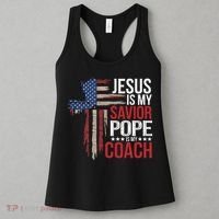 Jesus Is My Savior Pope Is My Coach Religious Quote Saying Women's Tank Top thumb 3