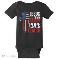 Jesus Is My Savior Pope Is My Coach Religious Quote Saying Baby Bodysuit thumb 0