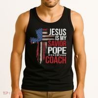 Jesus Is My Savior Pope Is My Coach Religious Quote Saying Tank Top thumb 3