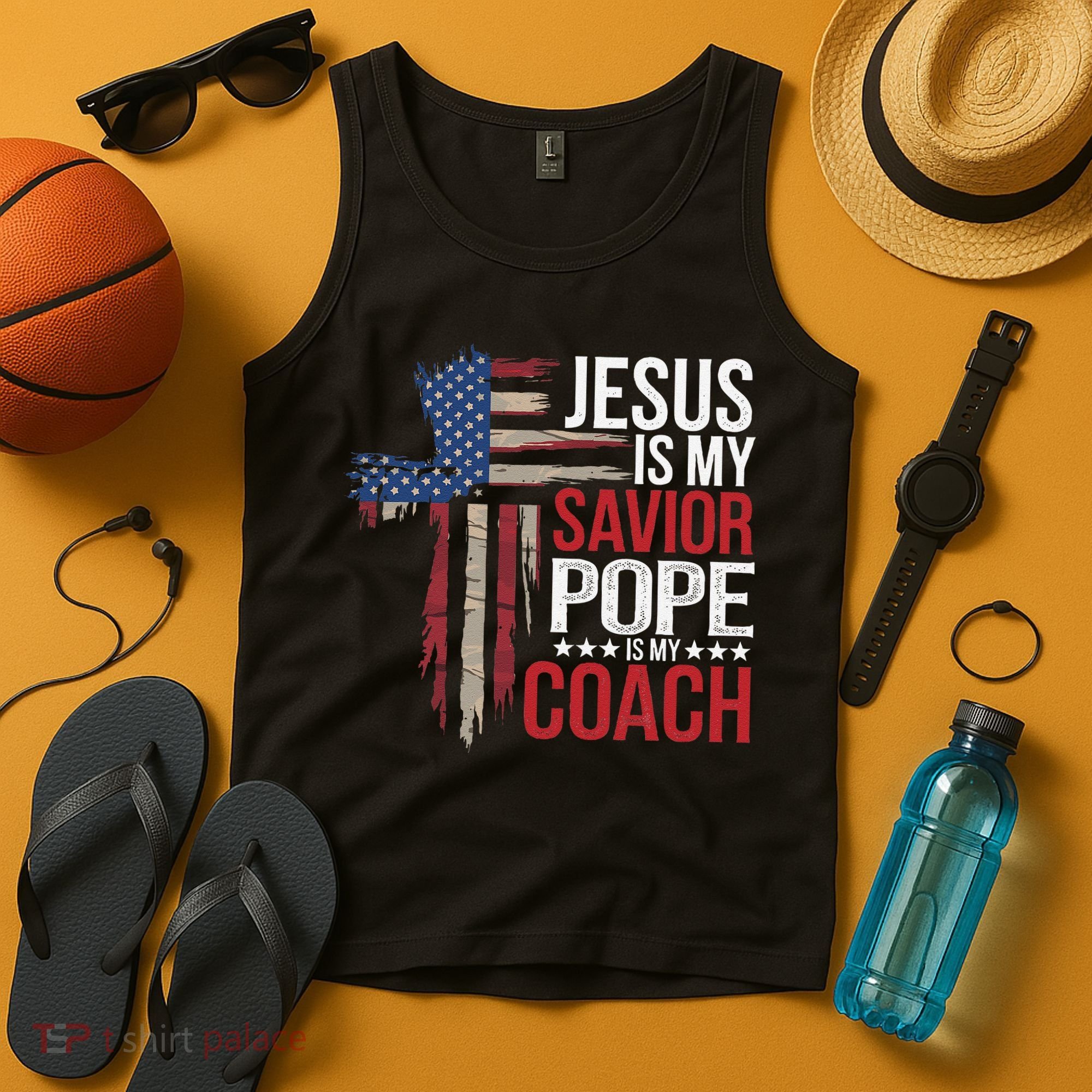 Jesus Is My Savior Pope Is My Coach Religious Quote Saying Tank Top