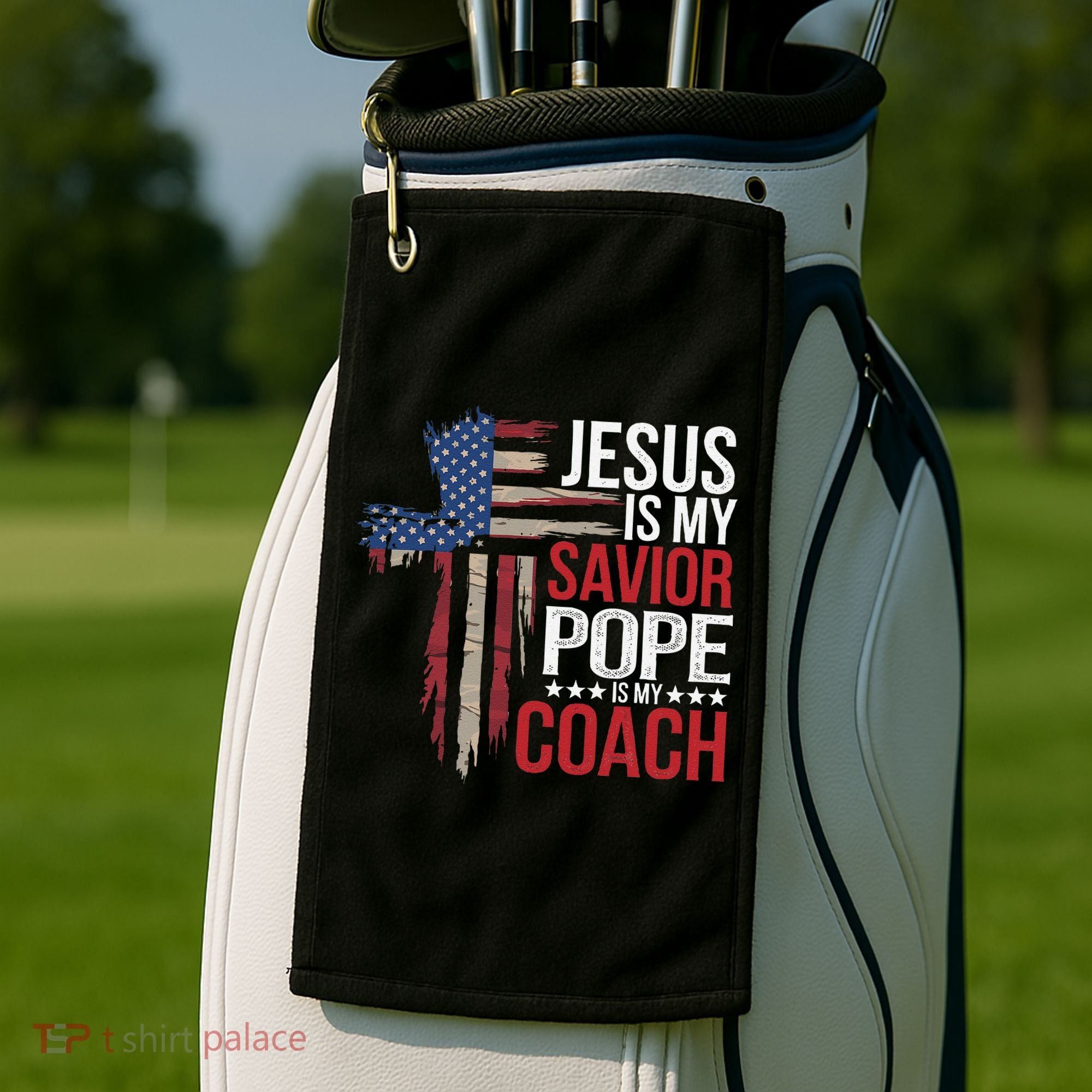 Jesus Is My Savior Pope Is My Coach Religious Quote Saying Golf Towel