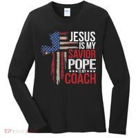 Jesus Is My Savior Pope Is My Coach Religious Quote Saying Women's Long Sleeve Shirt thumb 0