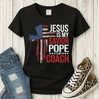 Jesus Is My Savior Pope Is My Coach Religious Quote Saying Women's T-Shirt thumb 3