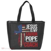 Jesus Is My Savior Pope Is My Coach Religious Quote Saying Tote Bag thumb 0