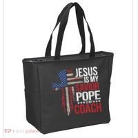 Jesus Is My Savior Pope Is My Coach Religious Quote Saying Tote Bag thumb 2