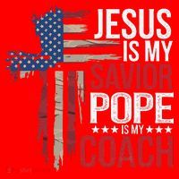 Jesus Is My Savior Pope Is My Coach Religious Quote Saying Santa Hat thumb 1