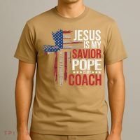 Jesus Is My Savior Pope Is My Coach Religious Quote Saying T-Shirt thumb 3