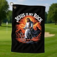Jesus Is My Rock Biblical Christian Religious Biblical Golf Towel thumb 1